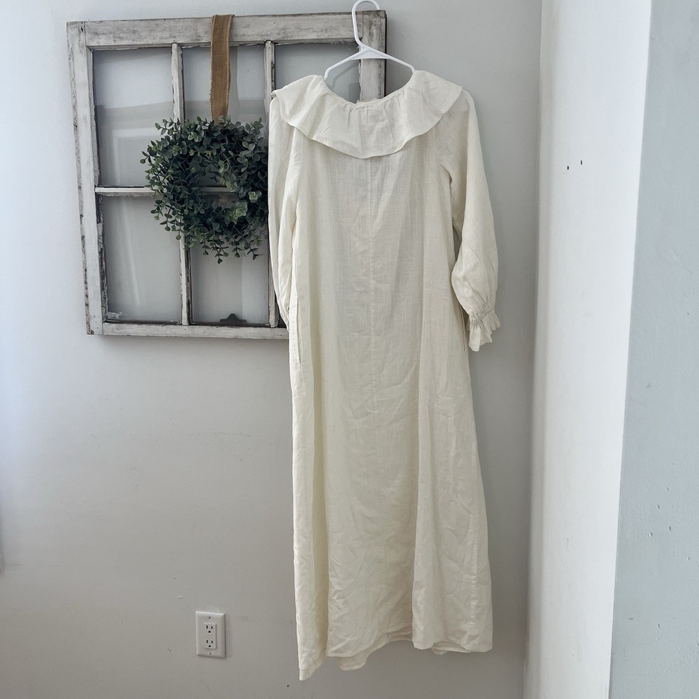 Anthropologie Porridge ruffle maxi dress Linen blend Cottage Core Trad Wife Sz S - Picture 7 of 11